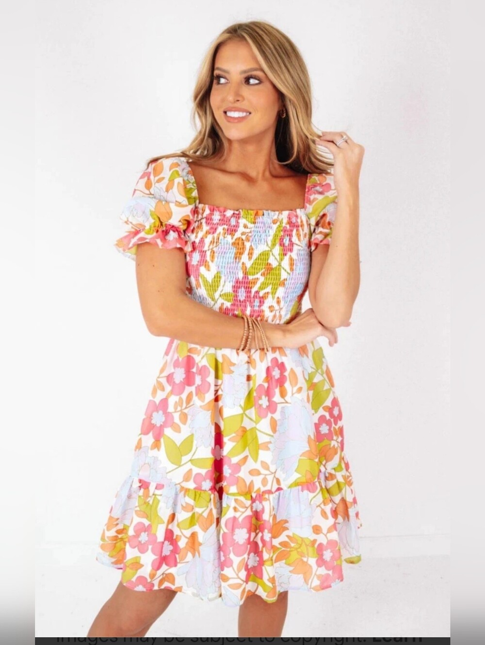 J. Marie Cottage Floral Autumn Wedding Guest Midi Dress Ruffle Smocking New